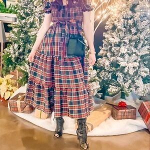 Aura Plaid Midi Dress - Red and Green